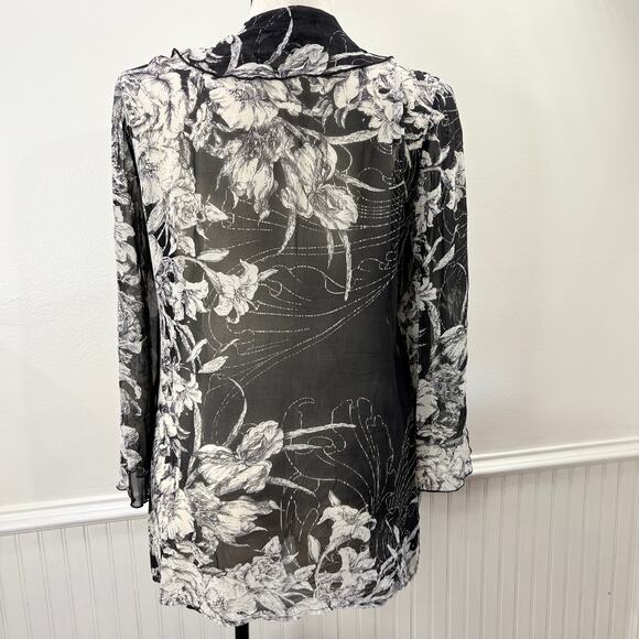 Citron Size XL Cardigan 100% Silk Floral Whimsigoth Dark Fairy Boho Sheer Floral - Picture 3 of 15